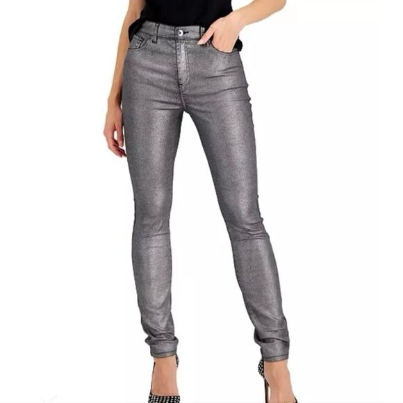 INC Women's NWT Silver Coated Gray Skinny Jeans 0/25 - Picture 1 of 7